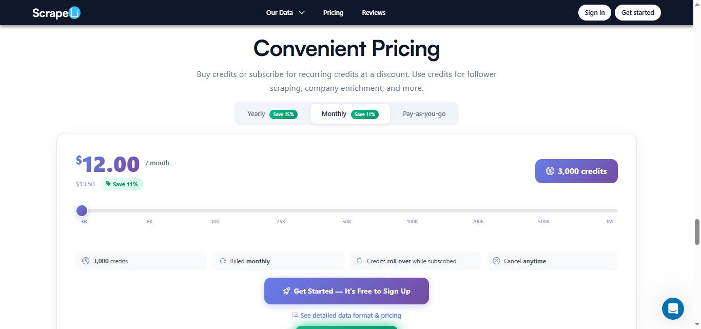 Scrapeli pricing details