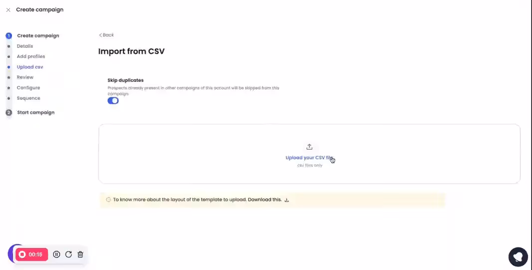 Csv option of SalesRobot campaign