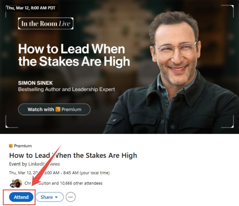 Clicking on attend button to see list of attendees