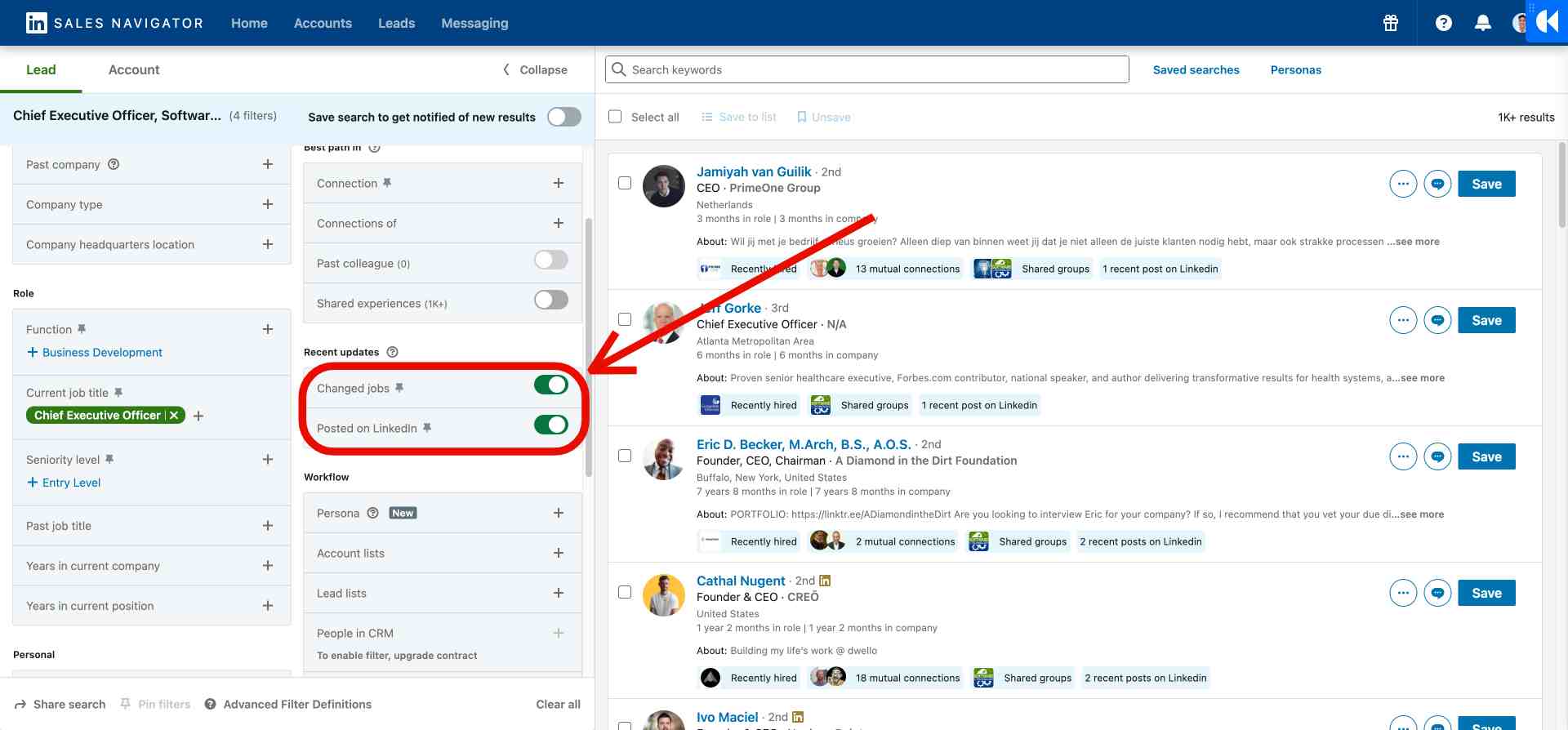 LinkedIn advanced search filters