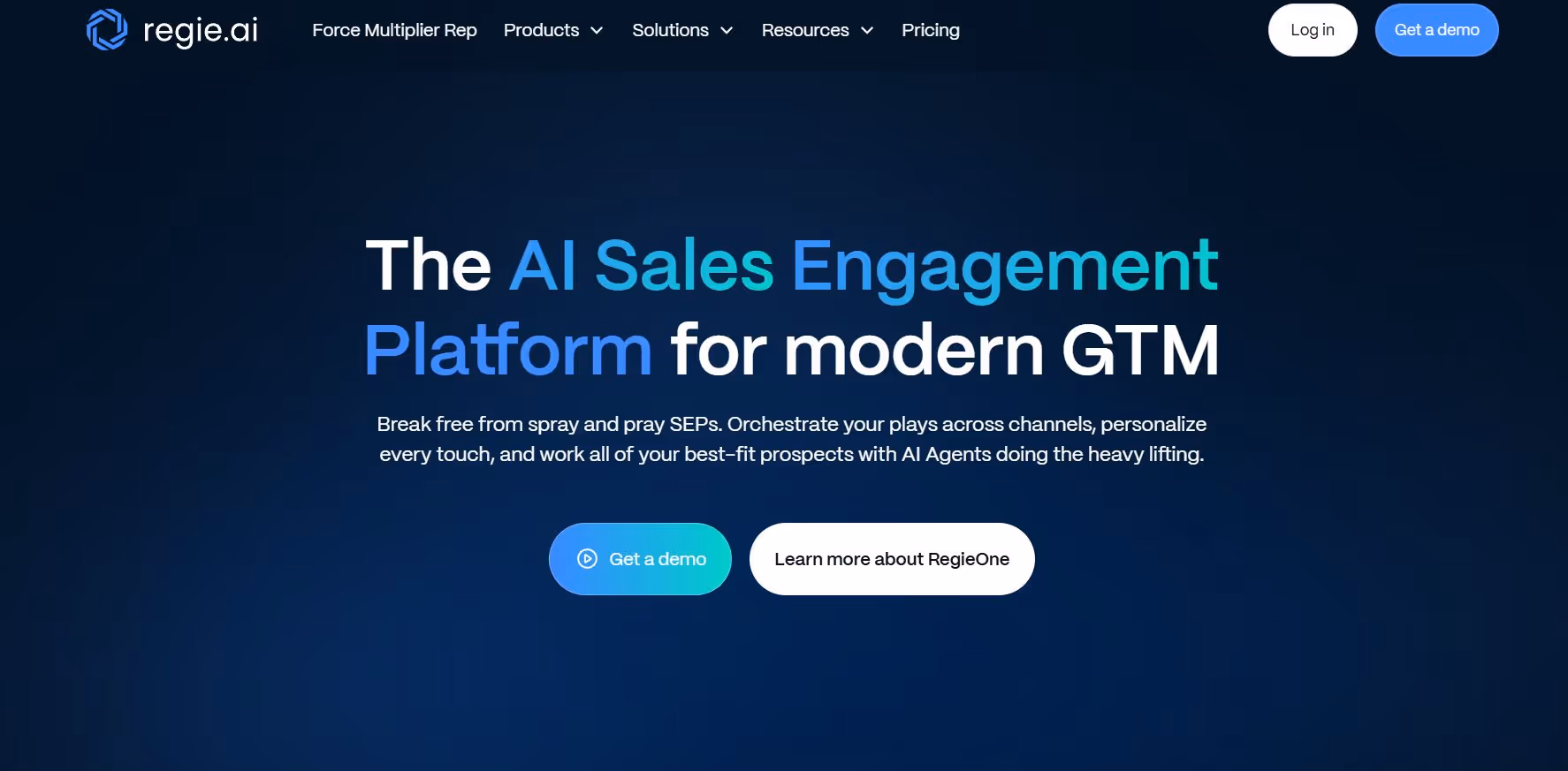 Homepage of Regie.ai, an AI Sales Engagement Platform for modern GTM.