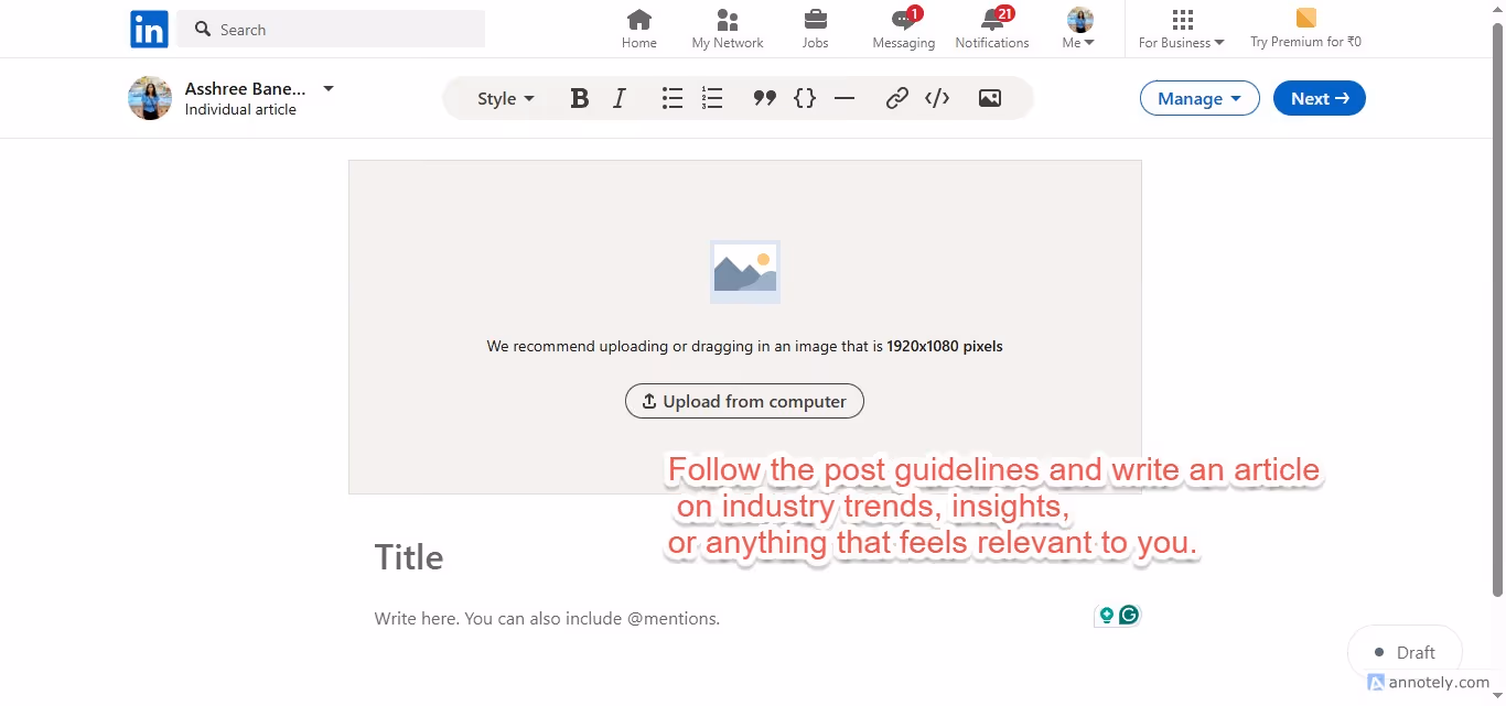 Linkedin publishing tool format