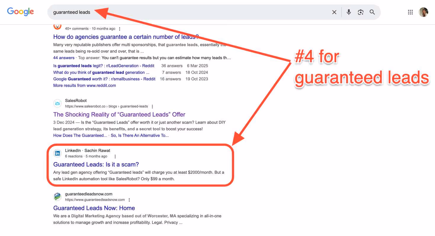 Google search results for "guaranteed leads".