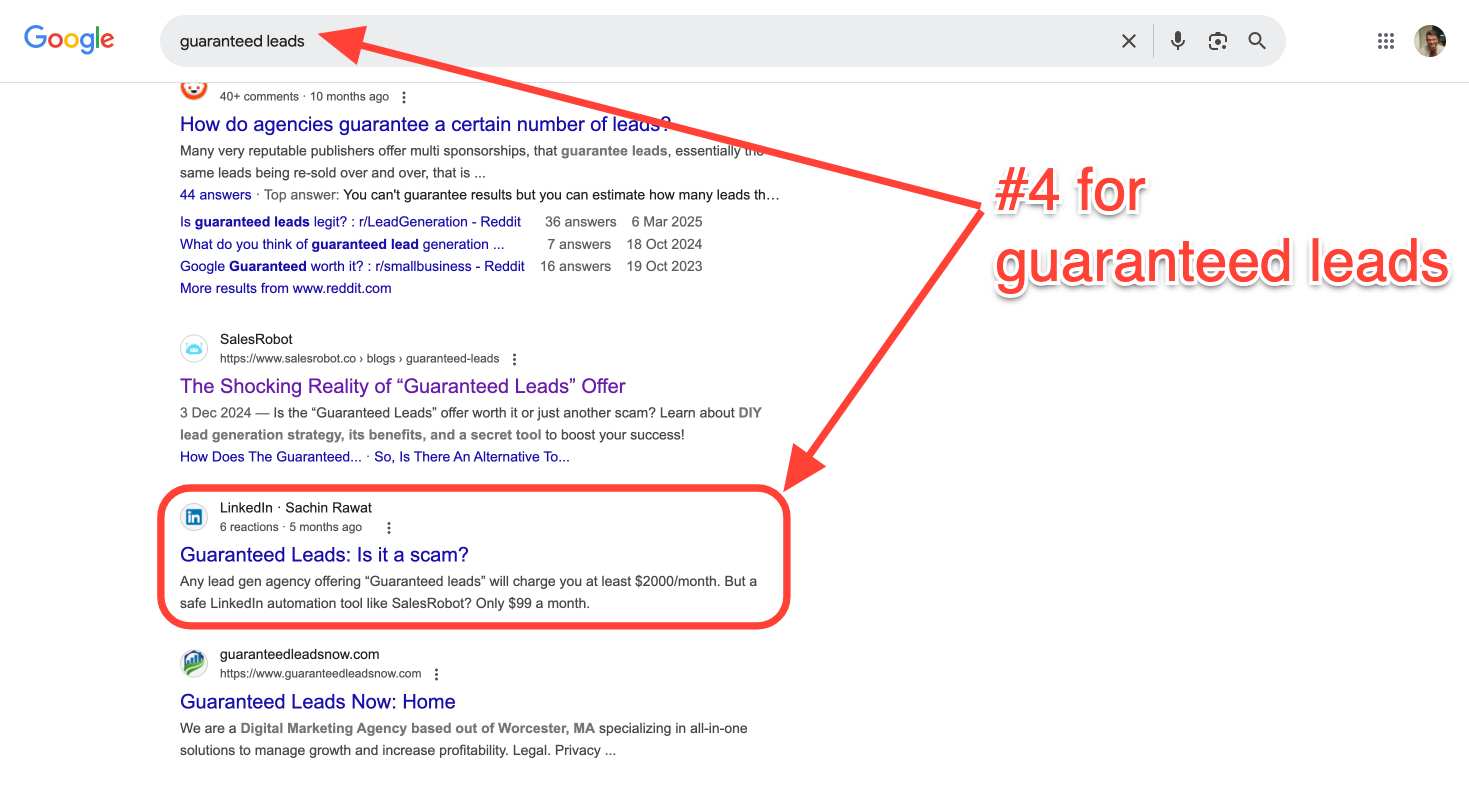 Google search results for "guaranteed leads".