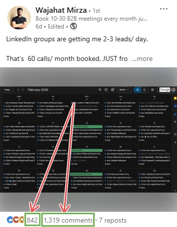LinkedIn post showing a calendar full of meetings