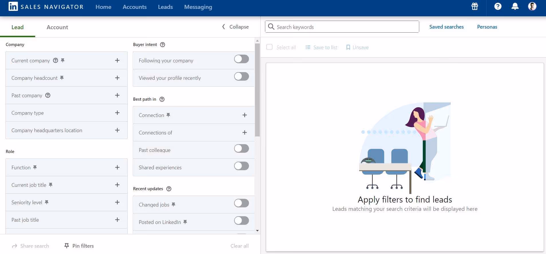 Sales Navigator search filters for leads