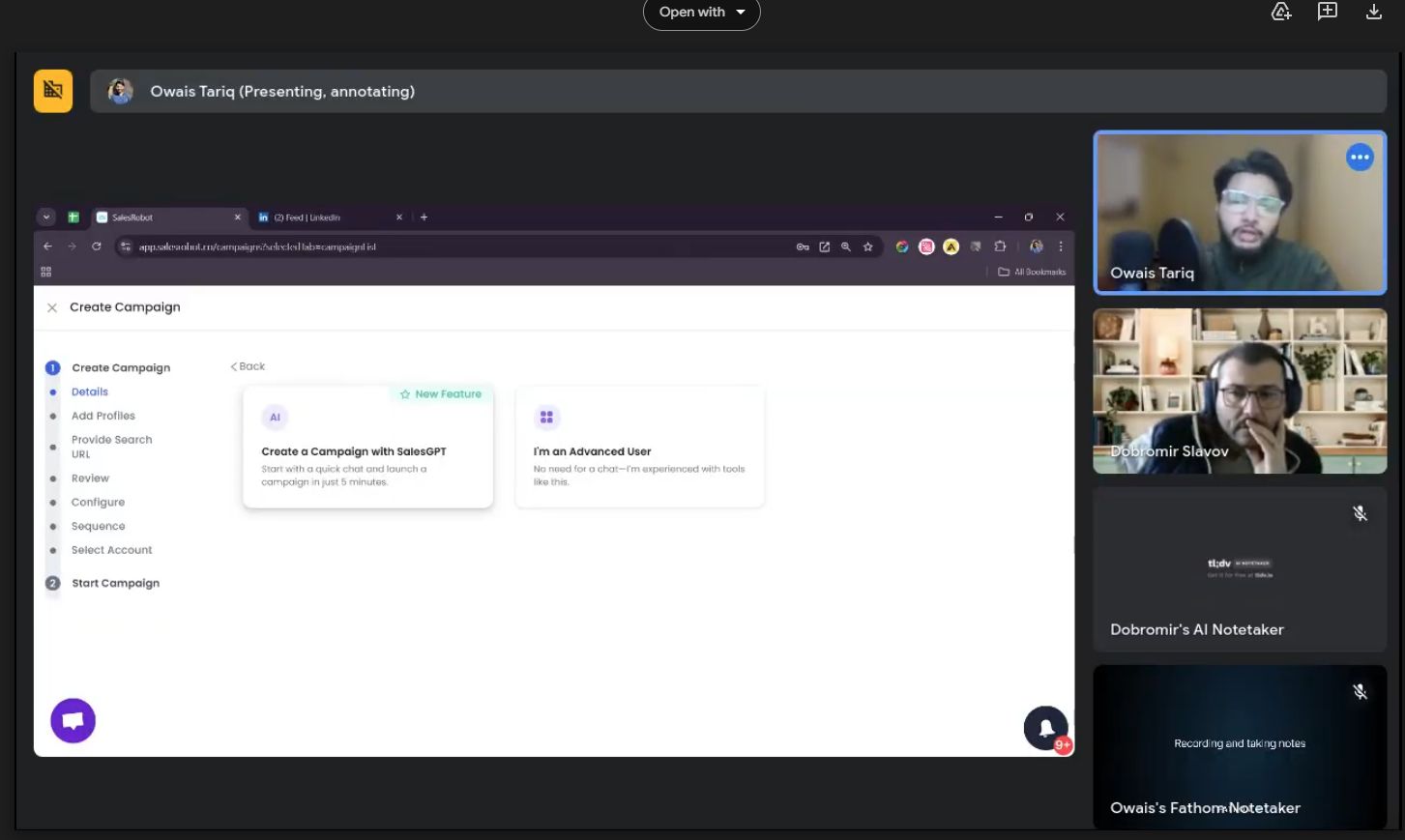 A SalesRobot user presenting a campaign in SalesGPT.