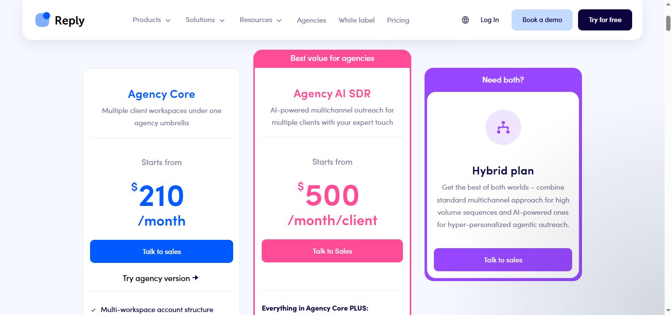 Agency pricing plans for sales outreach.