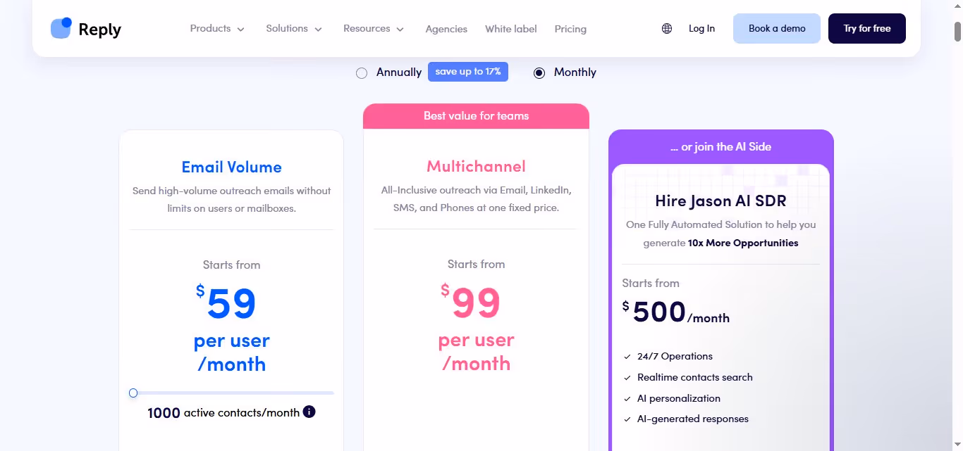 reply io pricing