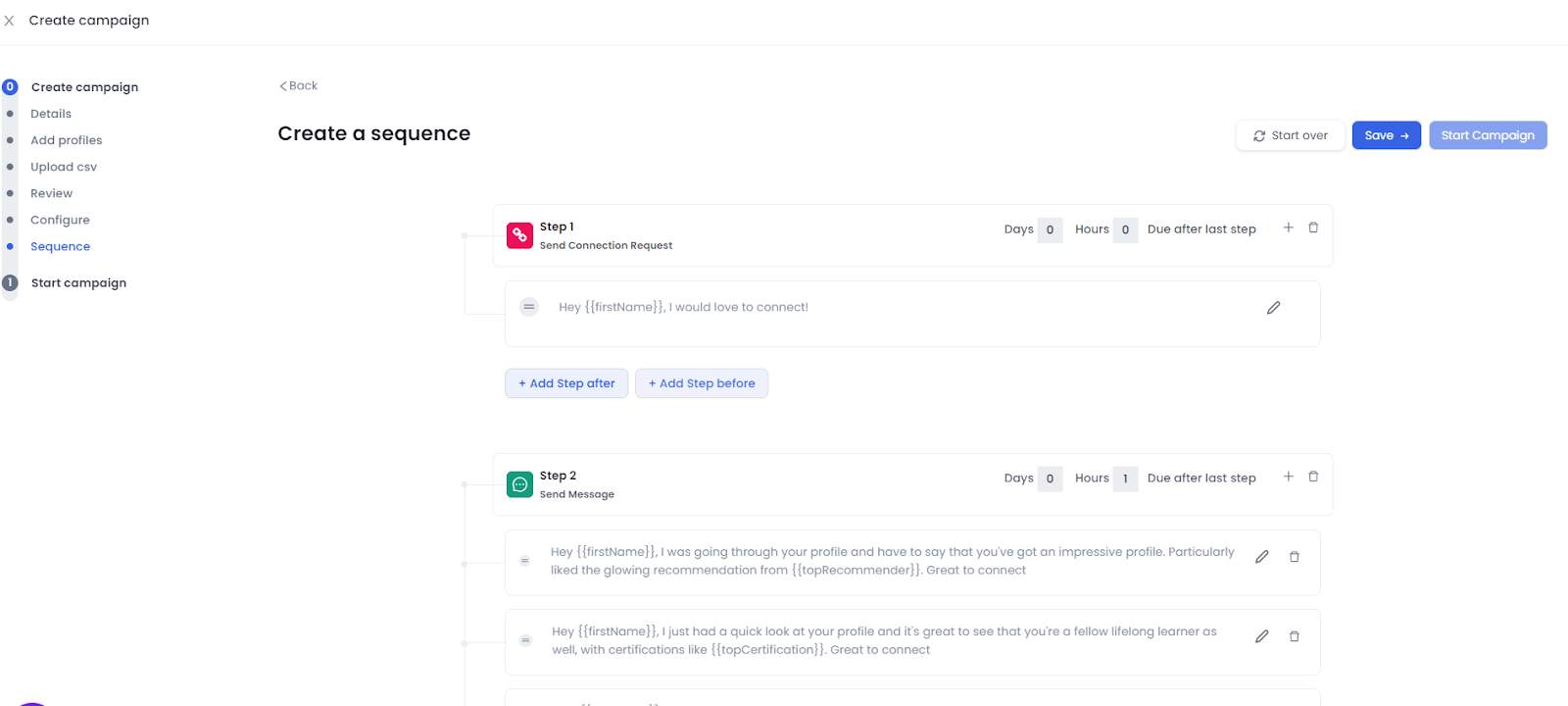 salesrobot campaign message sequence creation