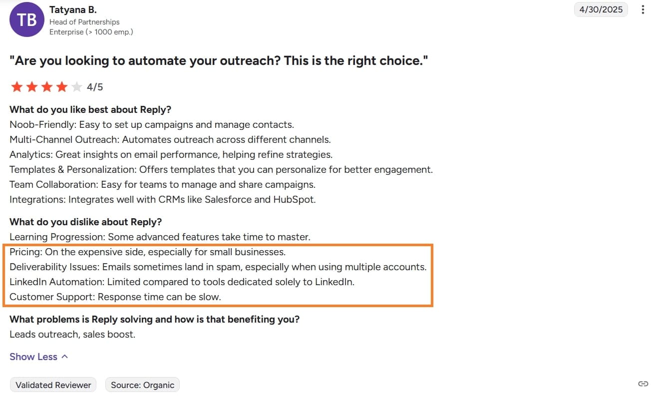 G2 review of Replyio