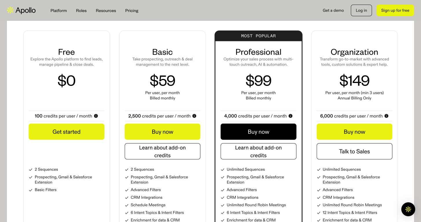 Apollo pricing plans