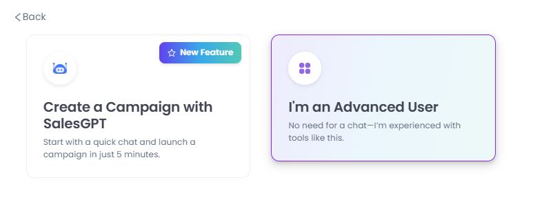 Create a campaign with SalesGPT or as an advanced user.