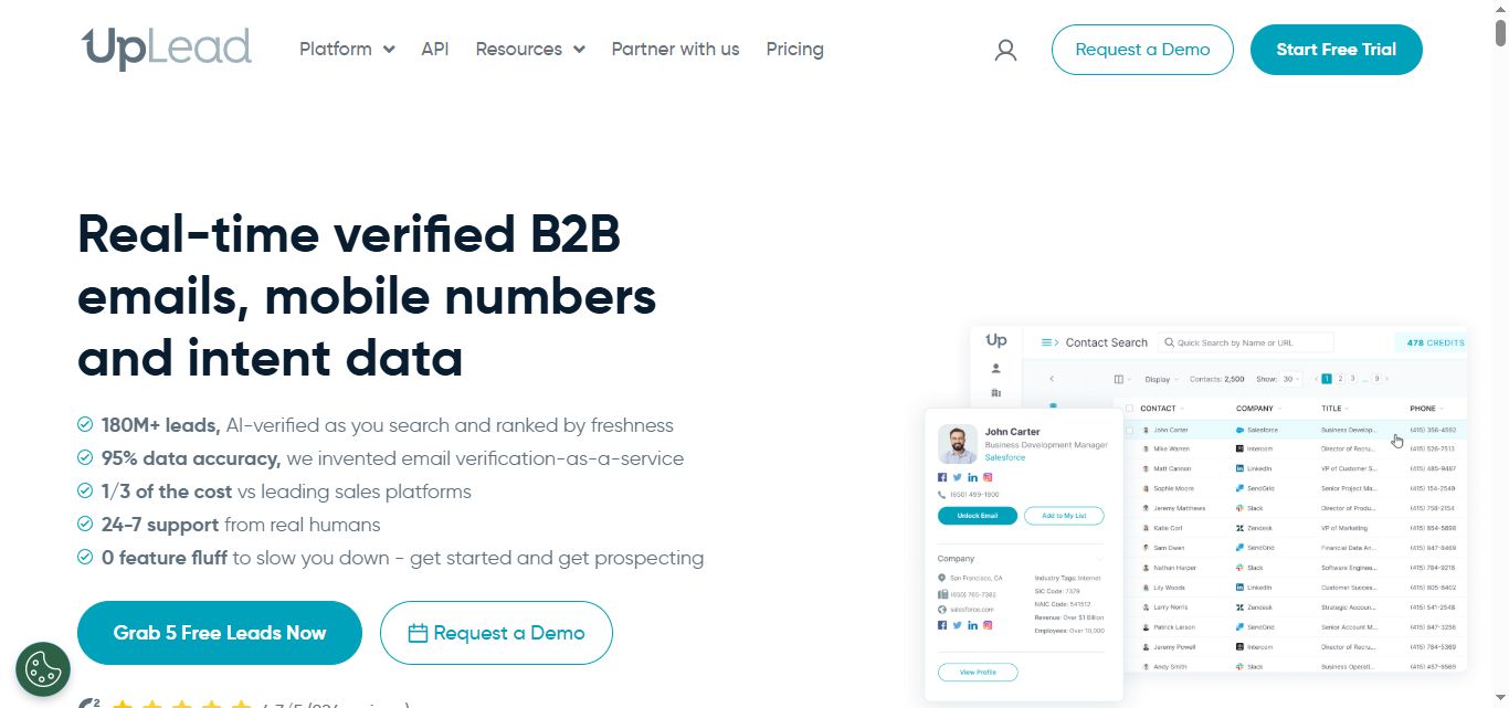 UpLead real-time B2B emails, mobile numbers, and intent data.