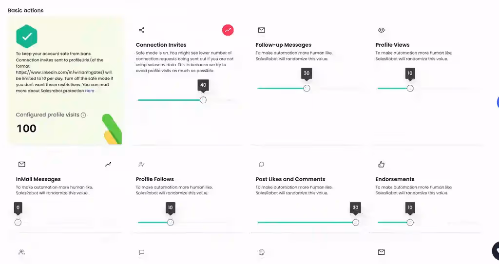 Salesrobot's configurations that mimic human to human conversation