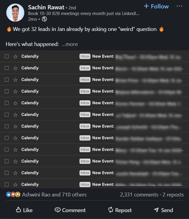 LinkedIn post about generating leads with a 'weird' question.