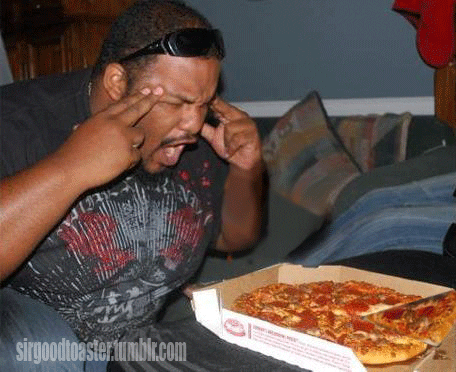 Man eating pizza with his mind 