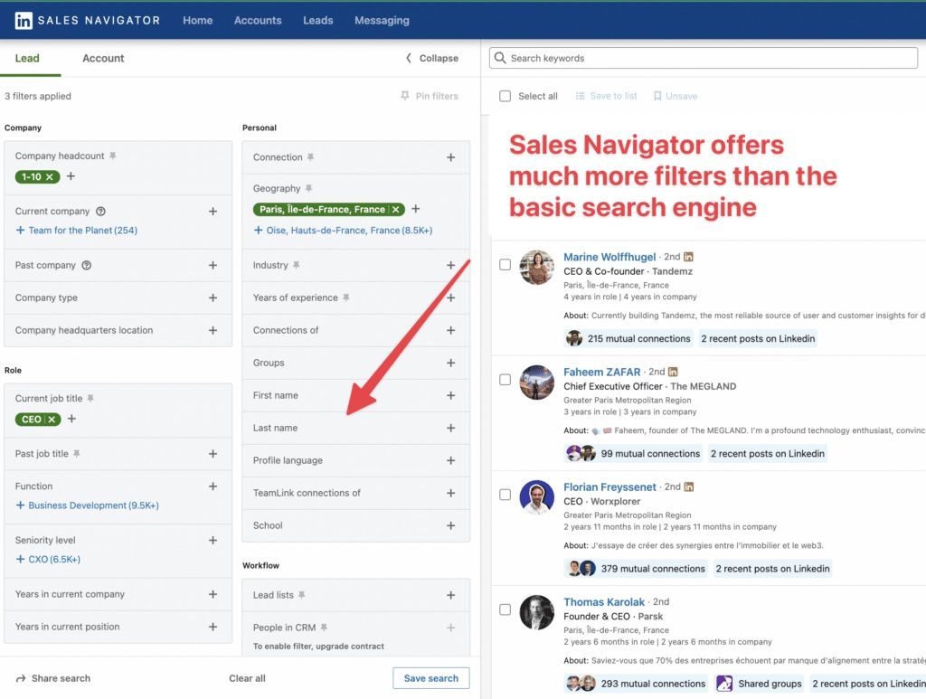 50+ filters in sales navigator