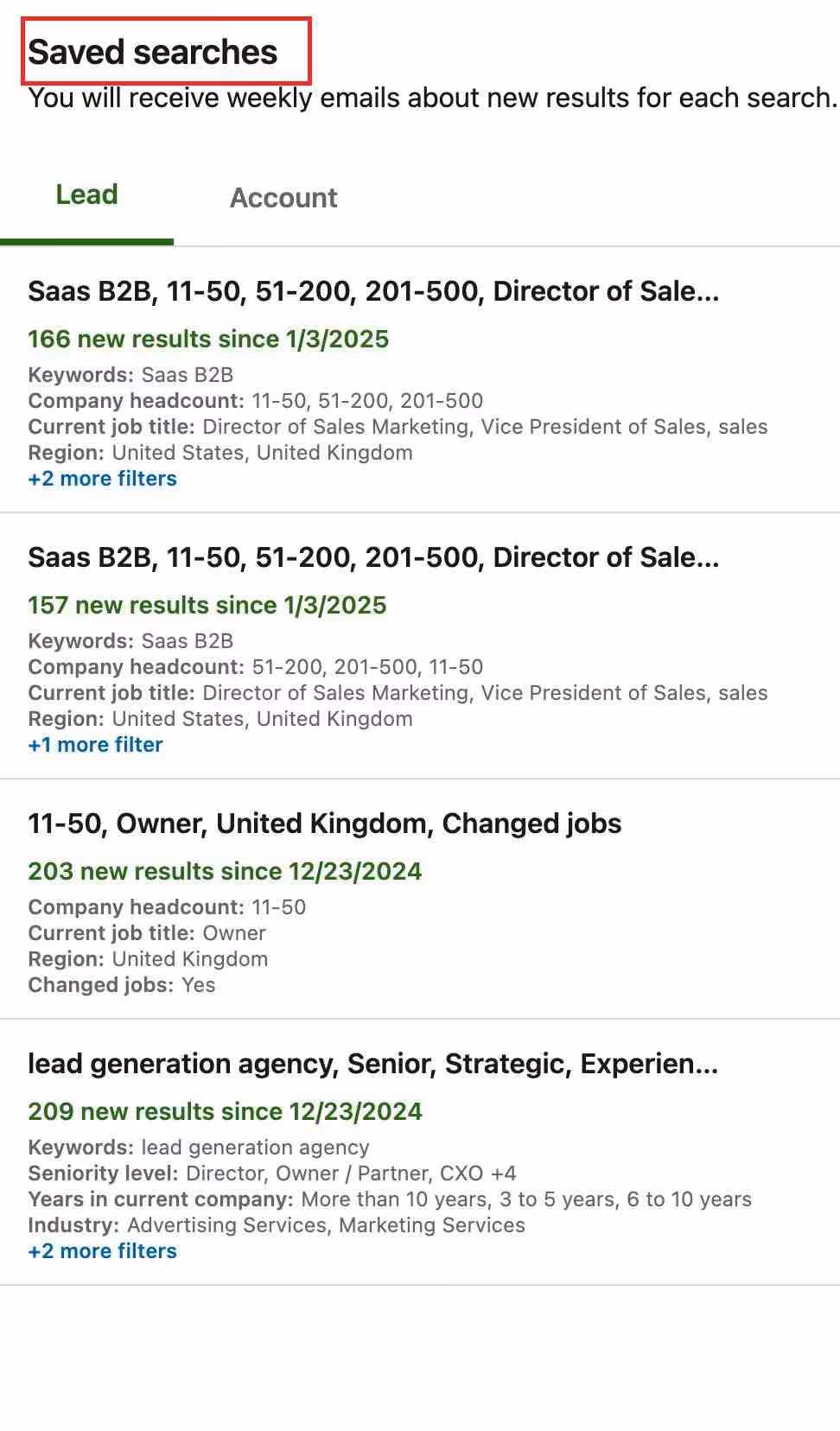 Saved searches in sales navigator