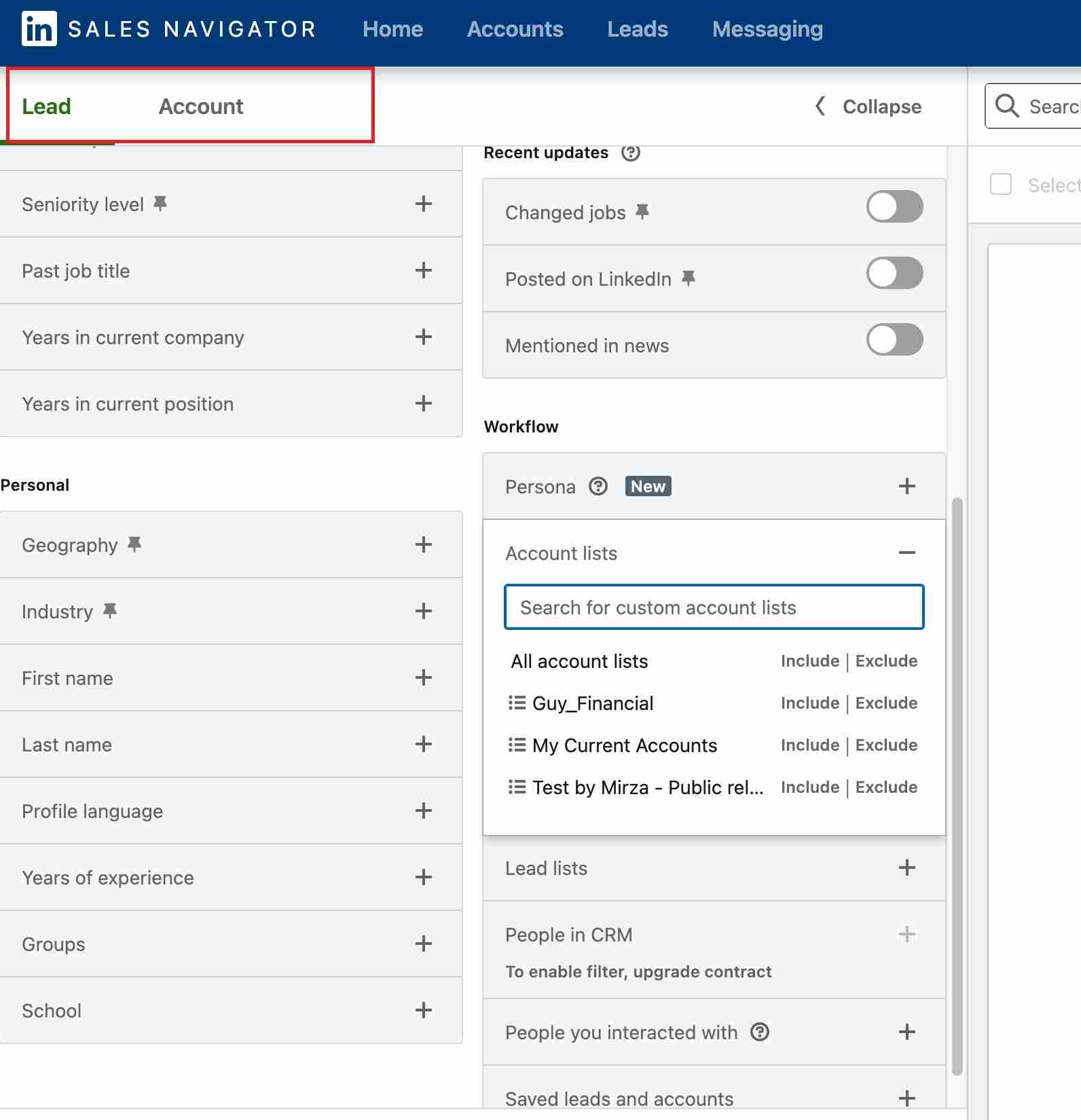 account searches in sales navigator