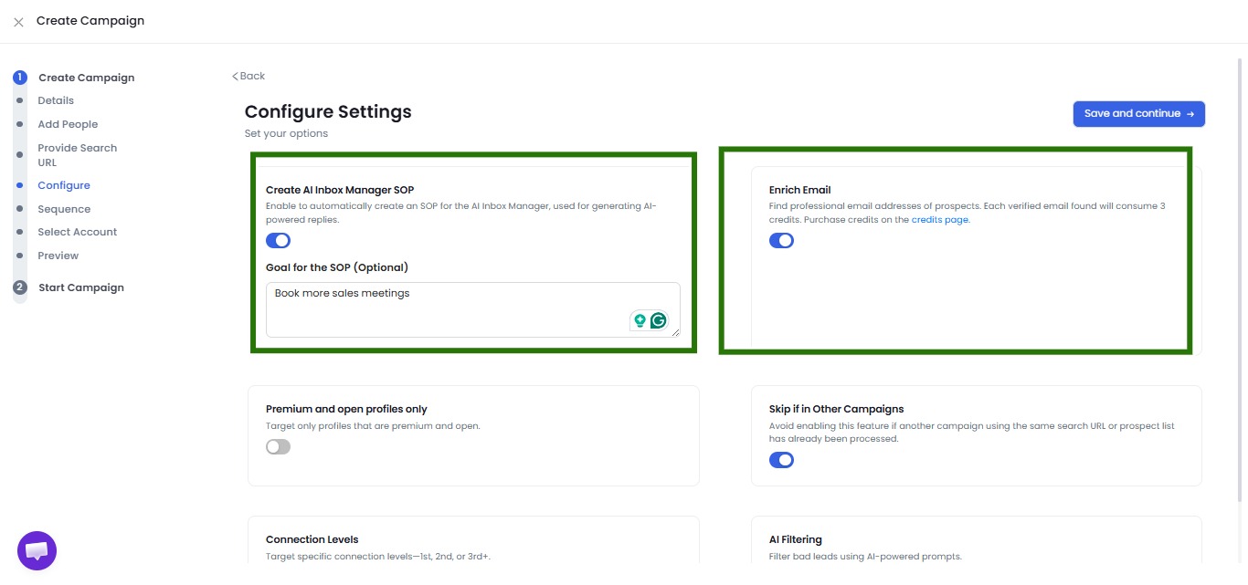 create sop and enrich email