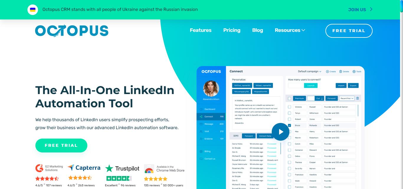 Octopus CRM homepage screenshot