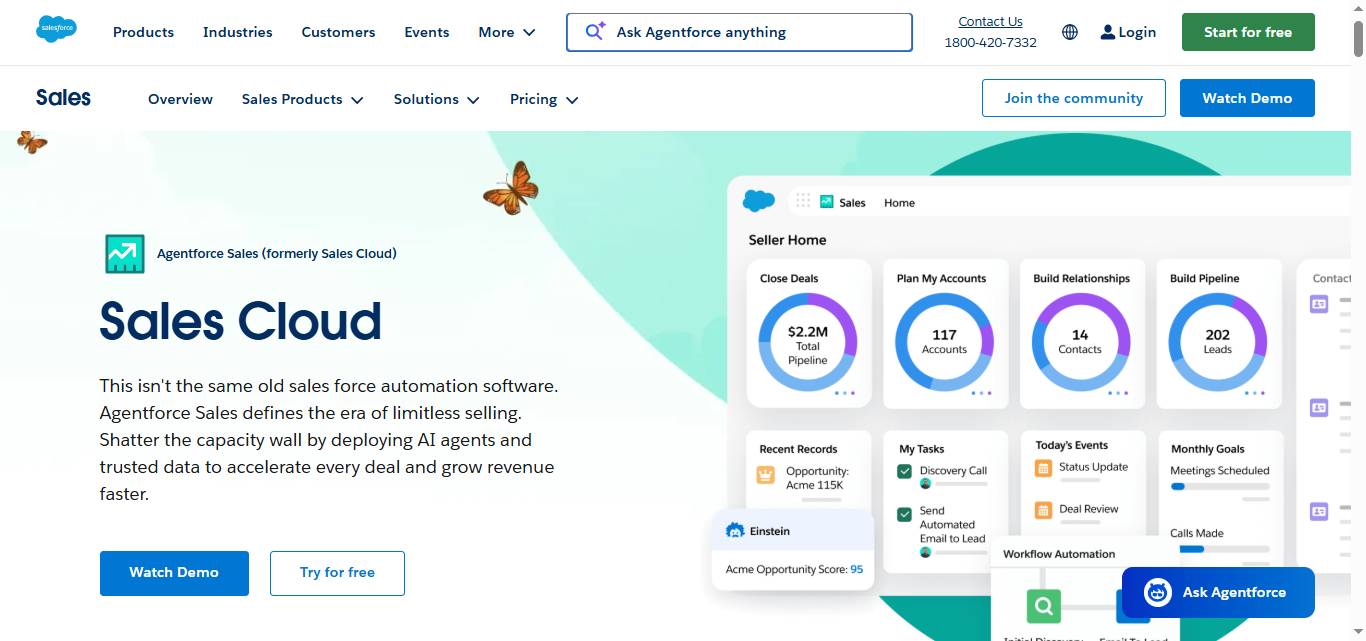 Salesforce Sales Cloud homepage.