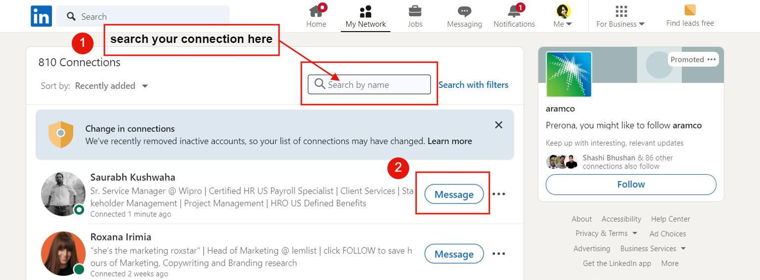 Step-by-step guide on how to write a thank you message to a connection.