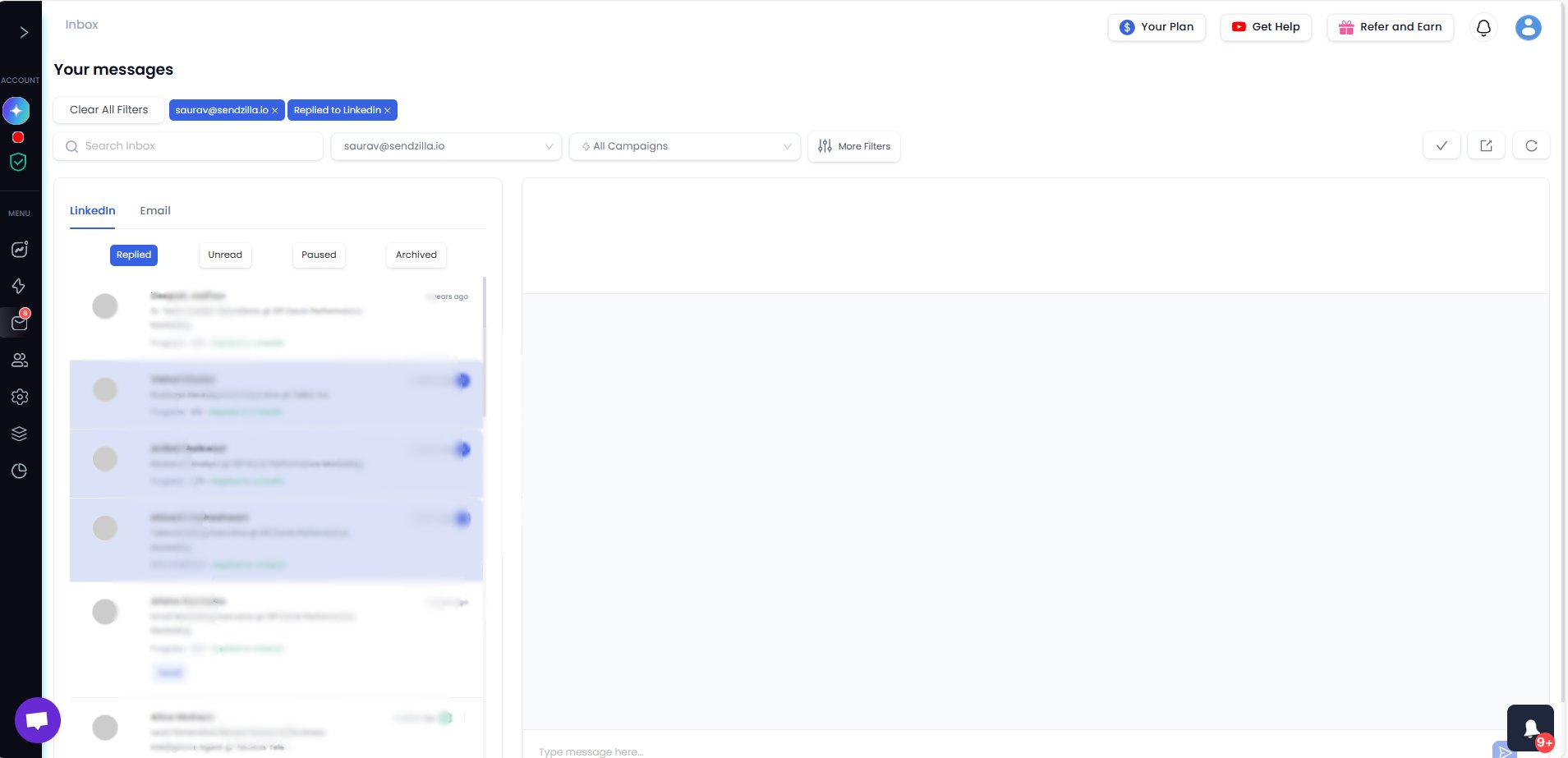 Screenshot of SalesRobot inbox showing a list of messages.