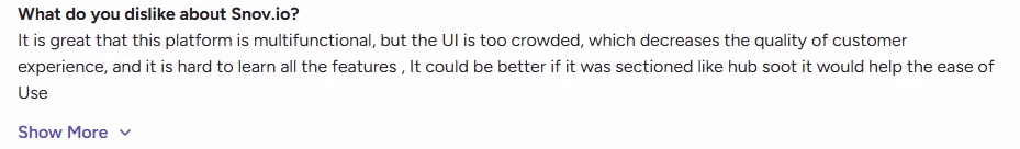 A user review of Snov.io's UI.