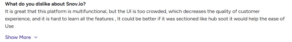 A user review of Snov.io's UI.