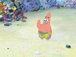 Patrick the starfish waves hello.