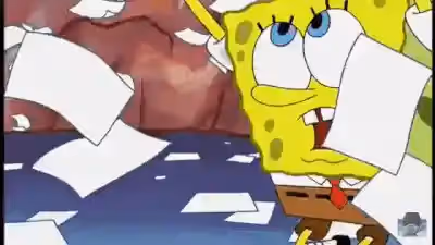 Spongebob throwing papers