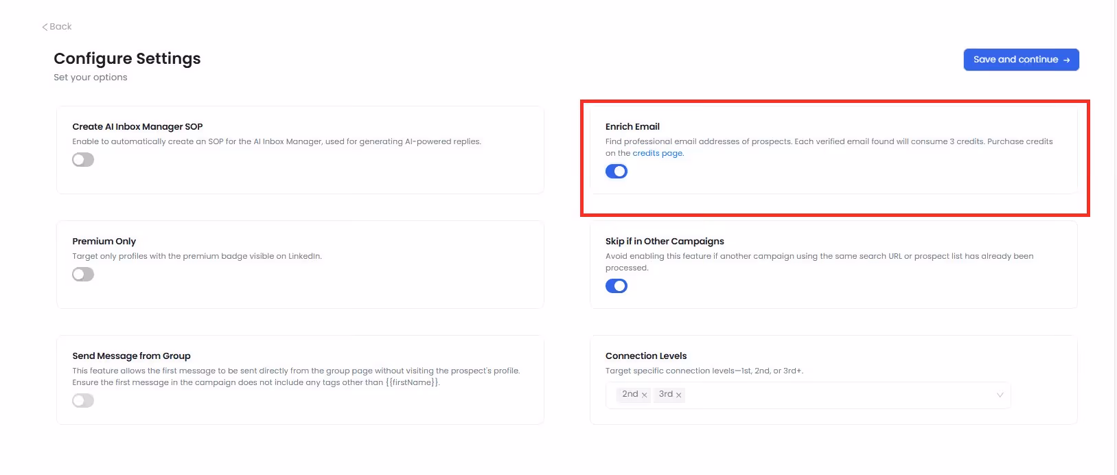 Image of configurations setting on SalesRobot