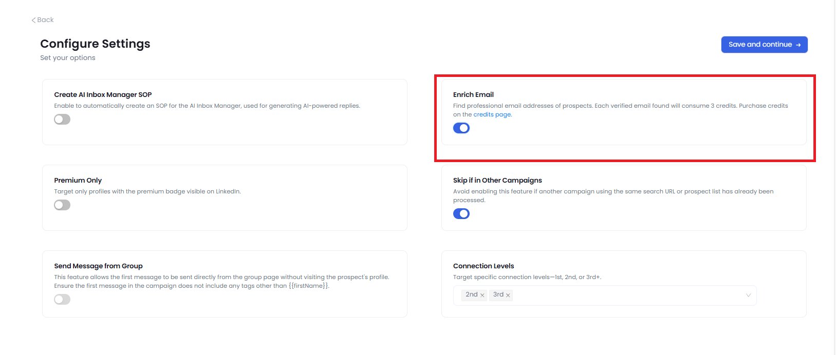 Image of configurations setting on SalesRobot