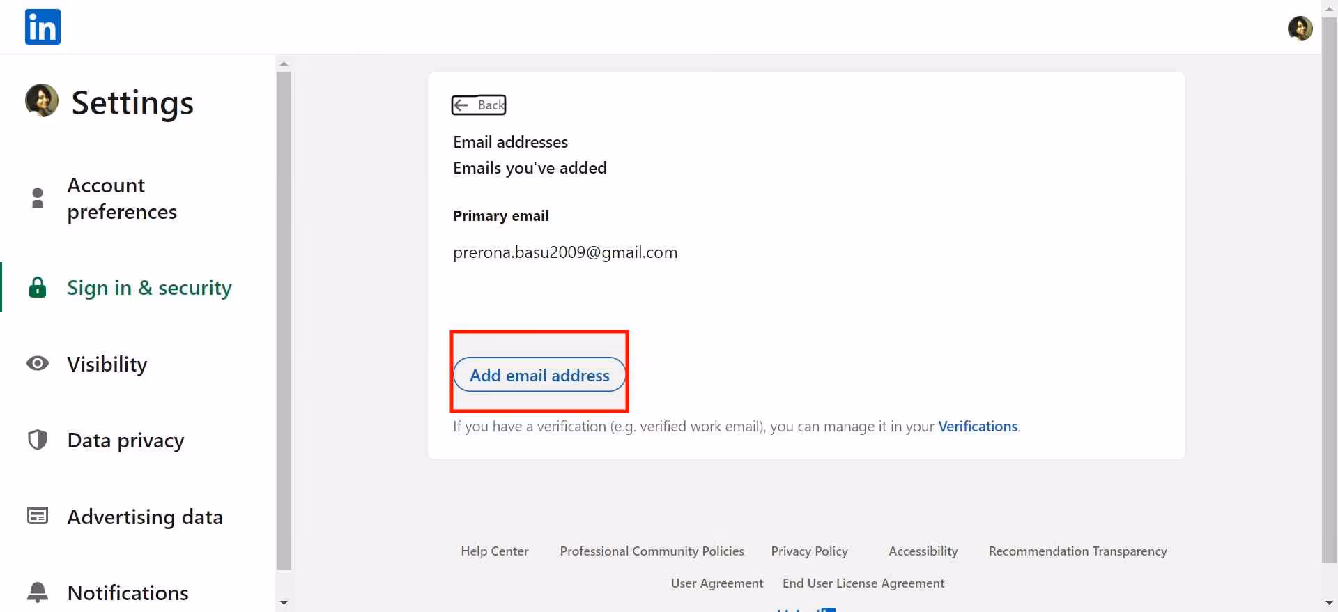 Button showing Add email address.