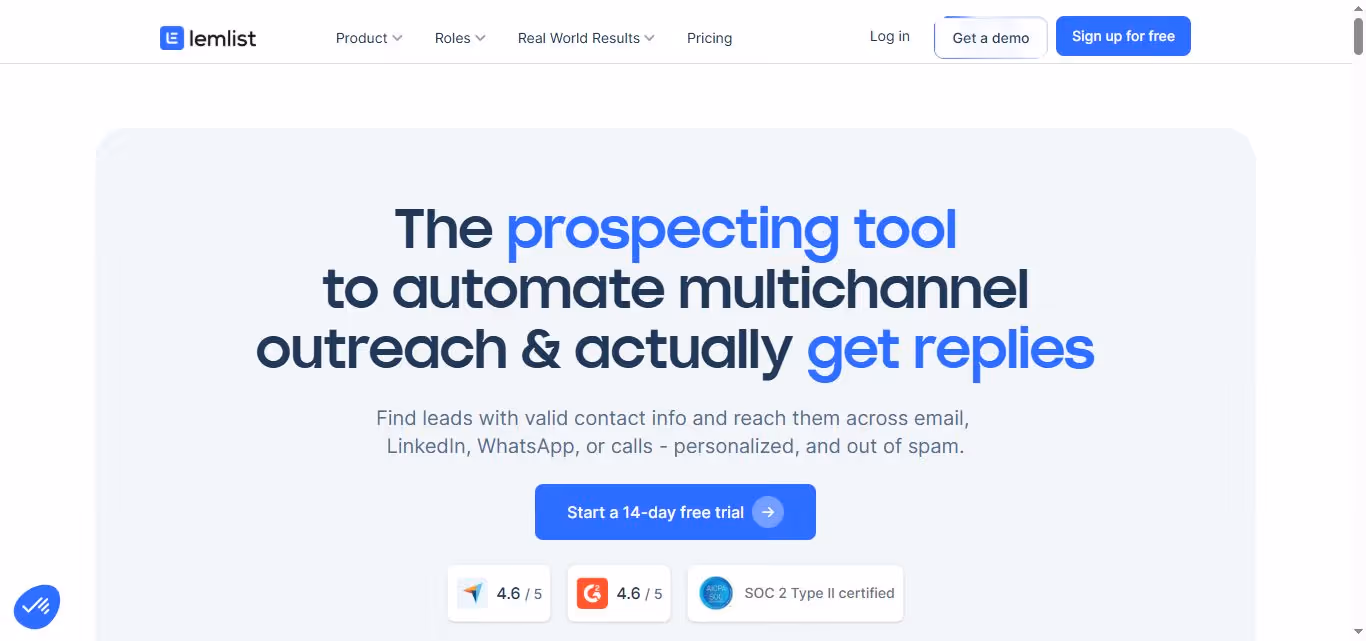 lemlist cold outreach tool landing page