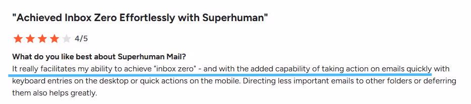 Review of Superhuman Mail, focusing on "inbox zero" achievement.