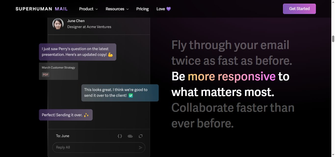 Superhuman Mail website interface showing email collaboration features.