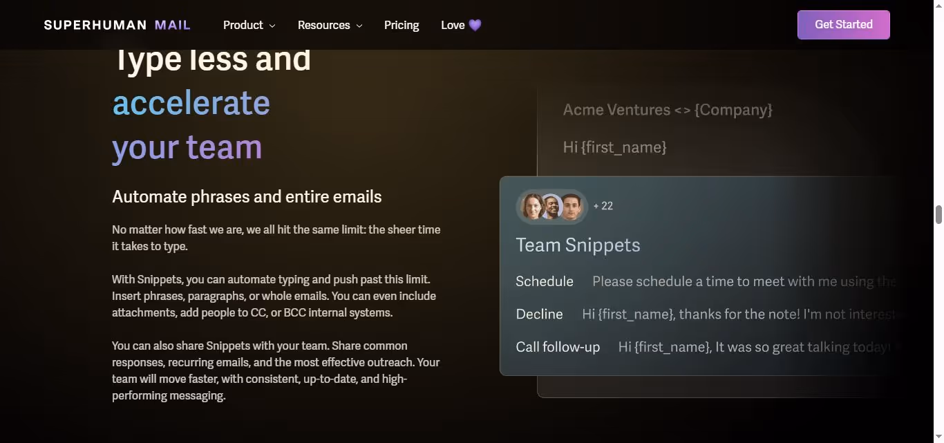 Superhuman Mail team snippets feature.