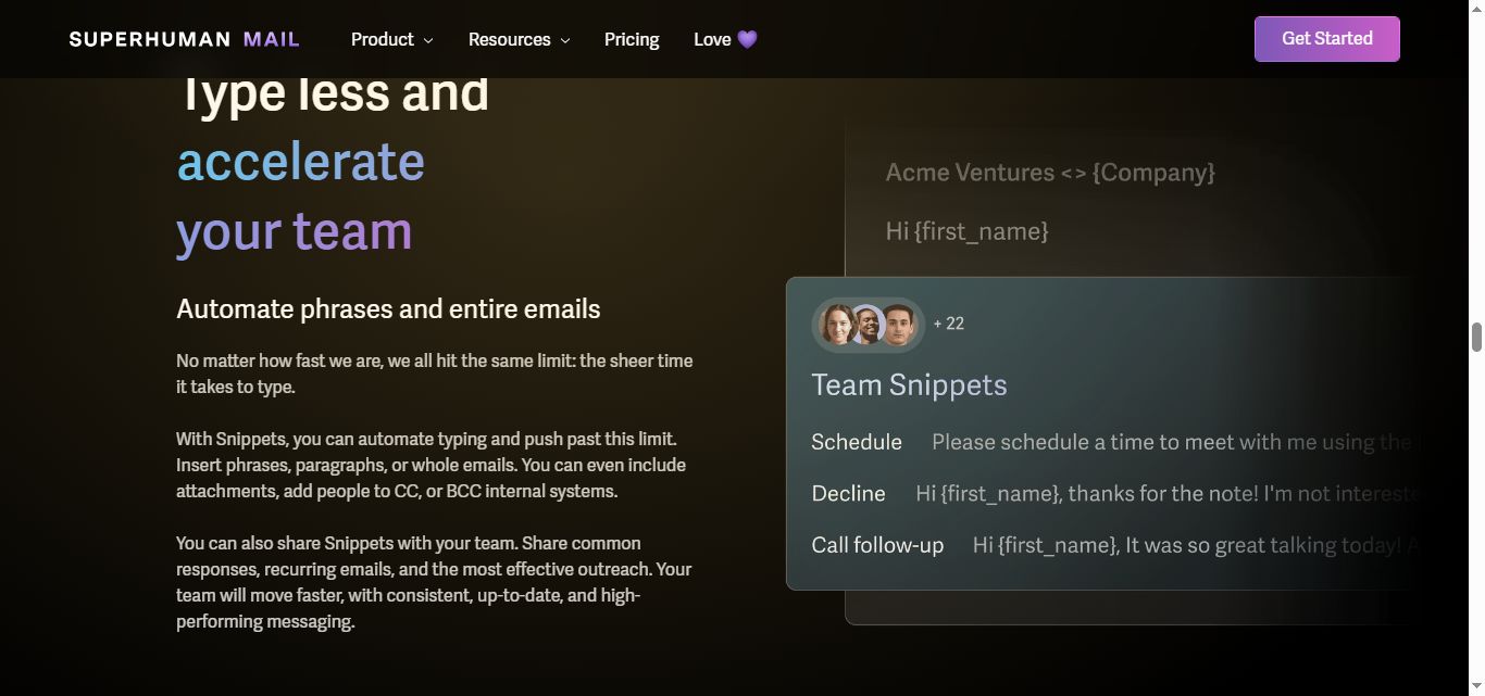 Superhuman Mail team snippets feature.