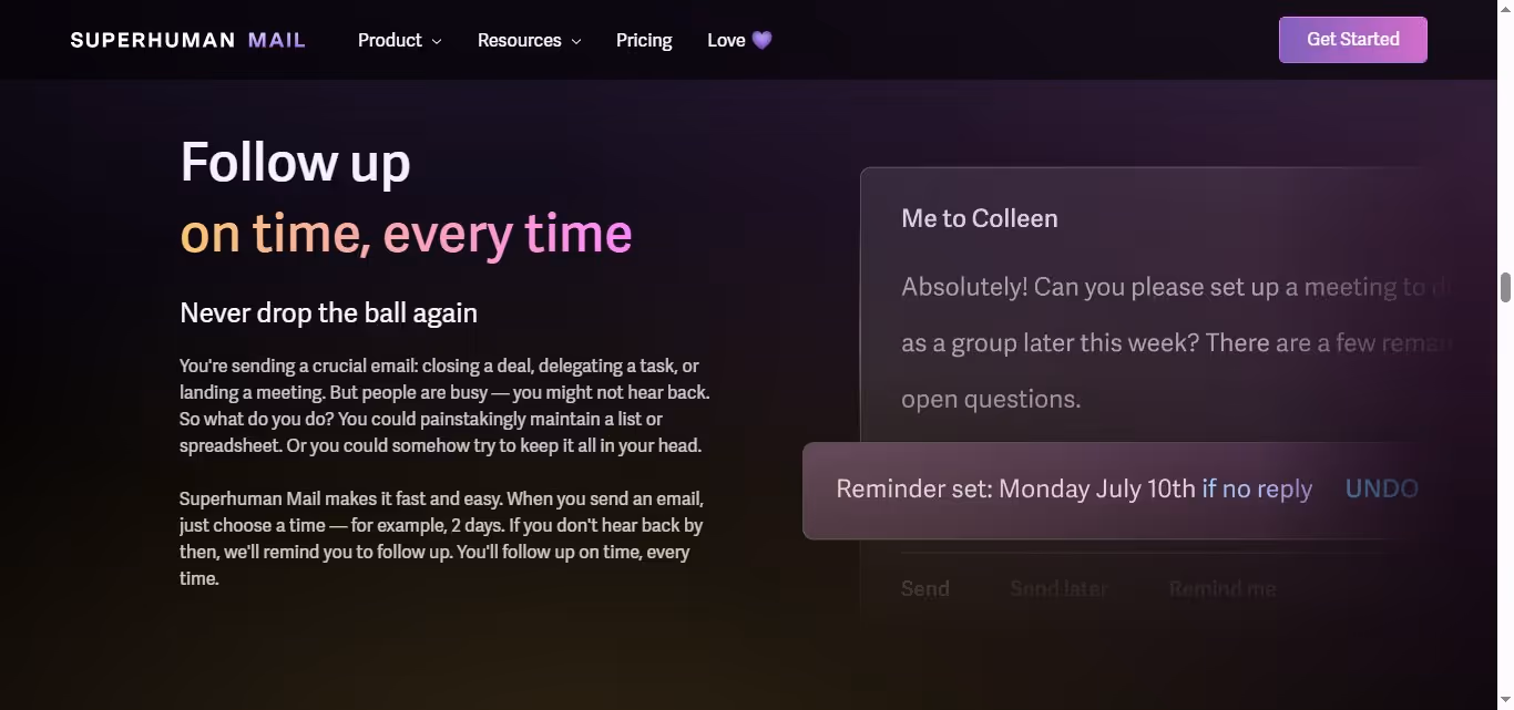 Superhuman Mail follow-up reminder feature.