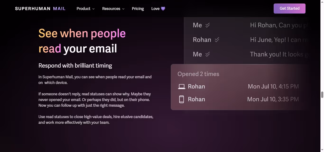 Superhuman Mail email read status feature.