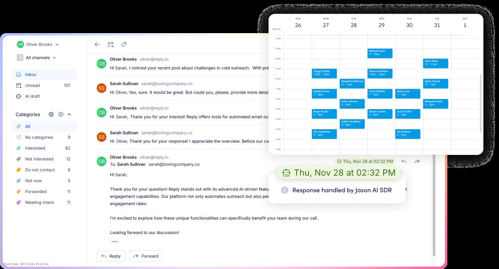 Email inbox and calendar interface with AI SDR integration.