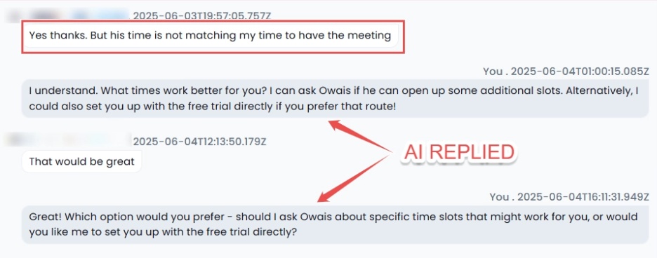 A sequence of automated LinkedIn messages.
