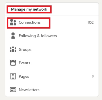 No. of connections on the LinkedIn website