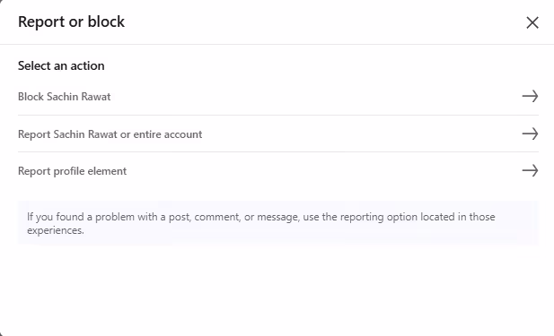 Options to block or report a person on LinkedIn