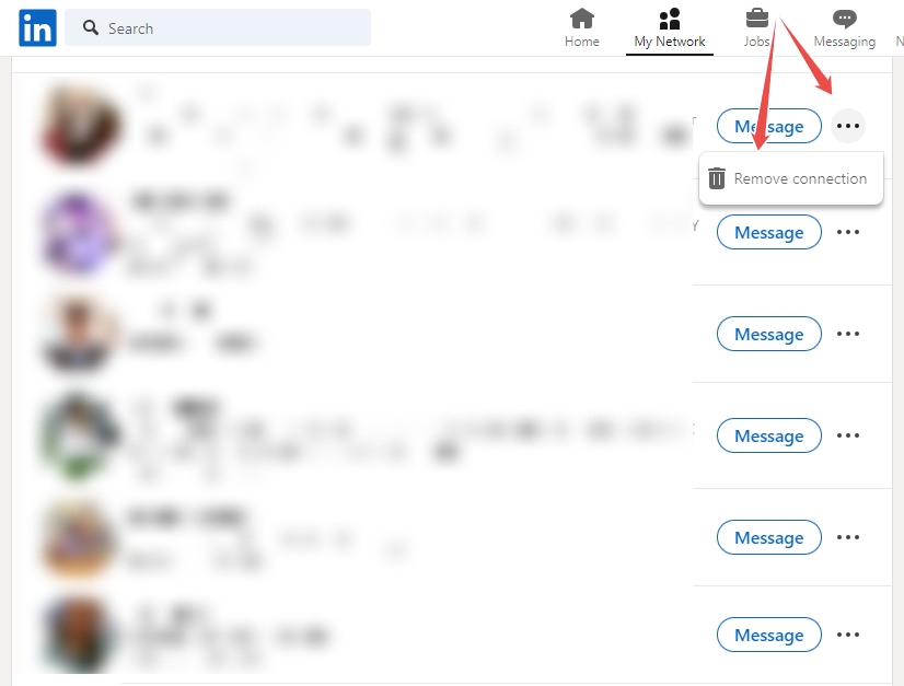 Remove connection option on the LinkedIn website