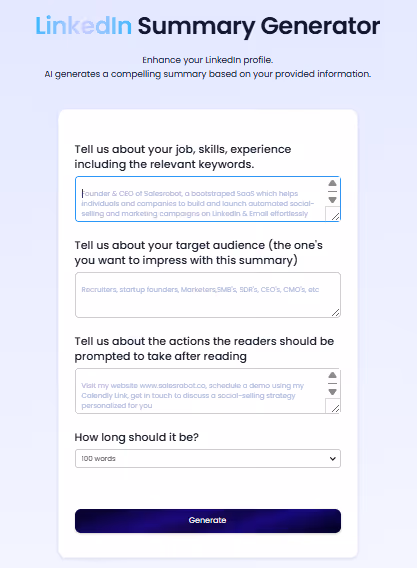 linkedin summary generator