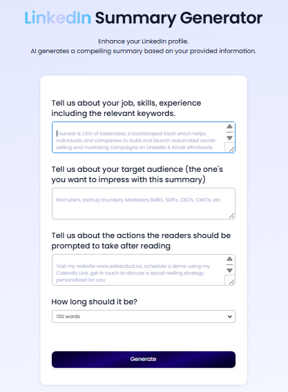 linkedin summary generator